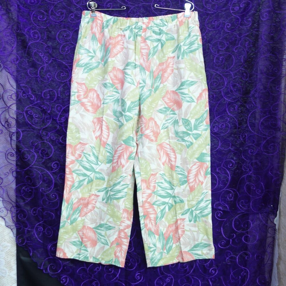 Preston and York 100% Linen Womens Size Large 100% Linen Petite Pants Tropical